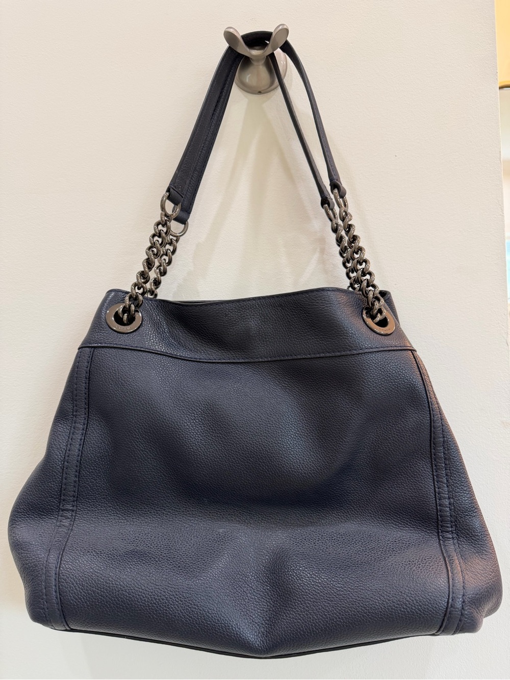 Coach Pebbled Leather Shoulder Tote in Midnight Blue - Picture 2 of 9